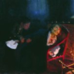 Ilia Repin, „Gogoli sjîgaiet rukopisi vtoroi ceasti 'Mertvîh duș'” [„Gogol arde manuscrisul părții a doua din 'Suflete moarte'”] (1908), ulei pe pânză, 81 x 134,5 cm, Galeria de Stat Tretiakov, Moscova.